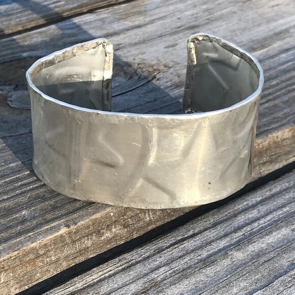 Stars Unisex Solid Sterling Silver 925 Cuff Bracelet Embossed Handmade Mens Gift - Picture 6 of 12